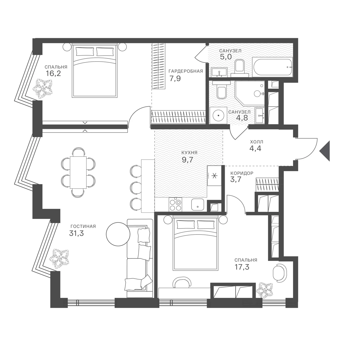 3-комнатная
