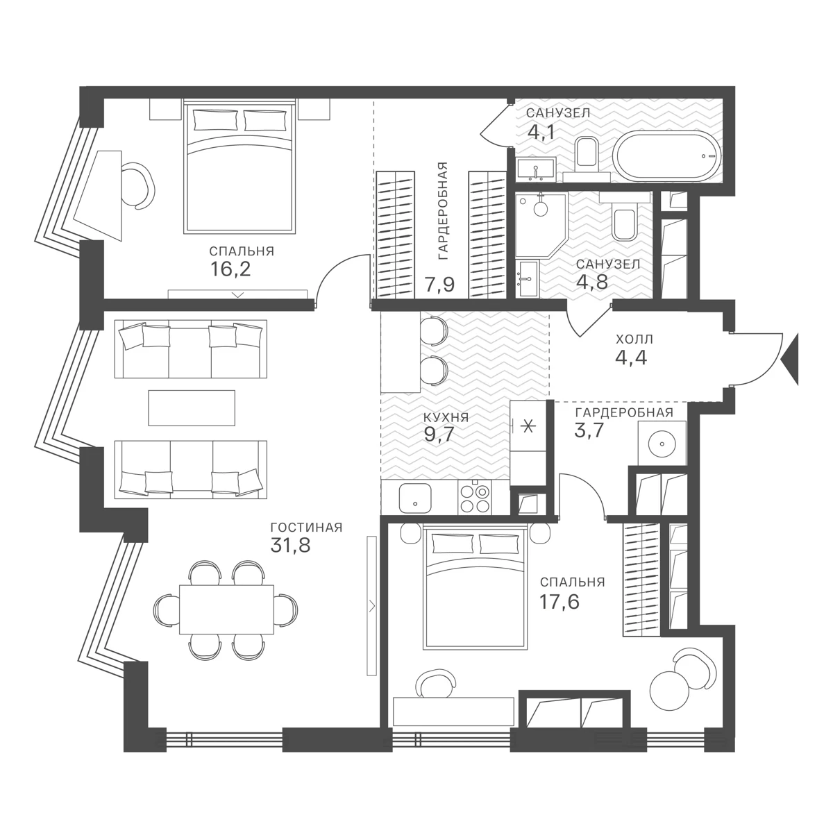 3-комнатная
