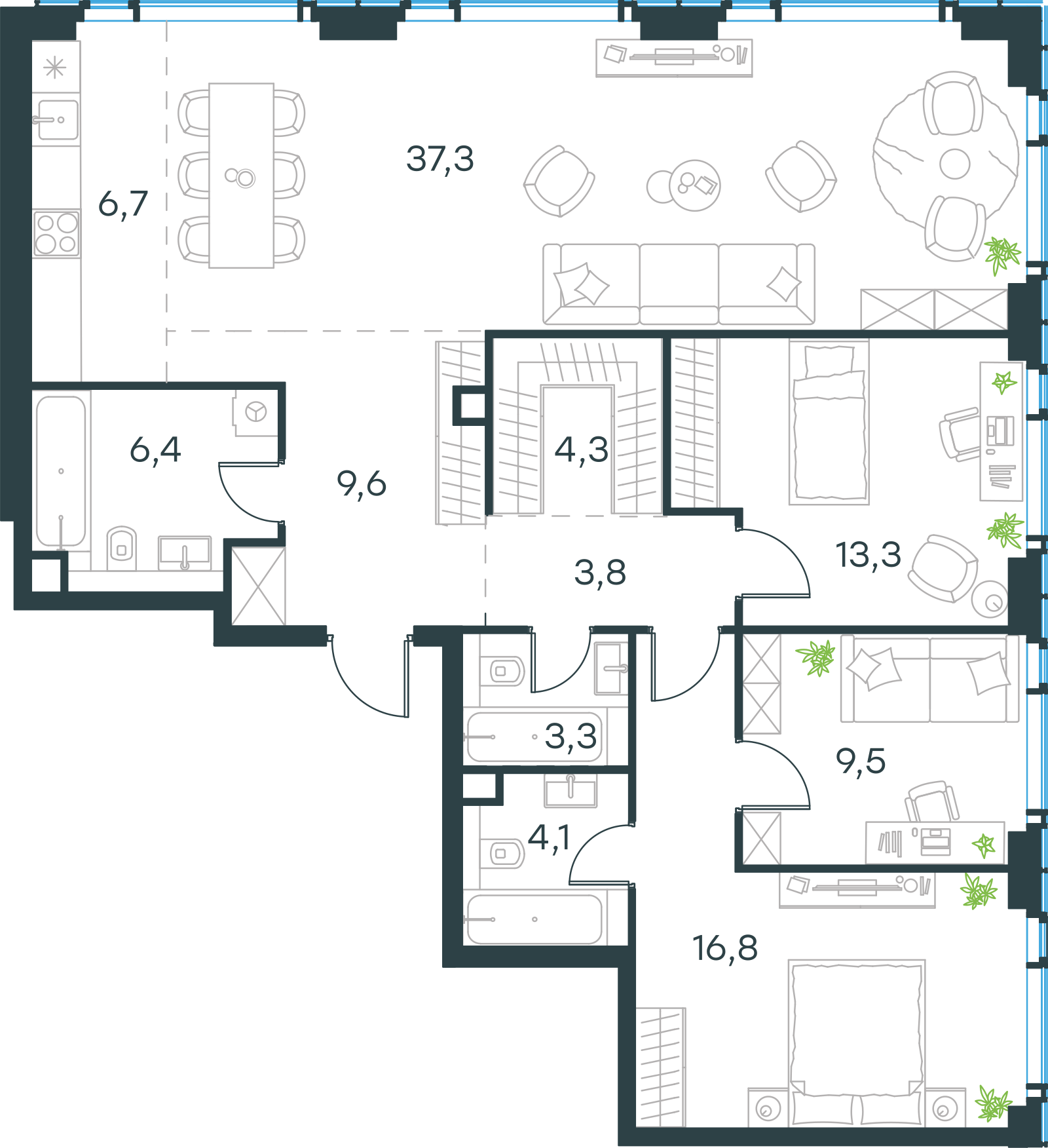 Планировка: Пентхаус, 115,1 м²