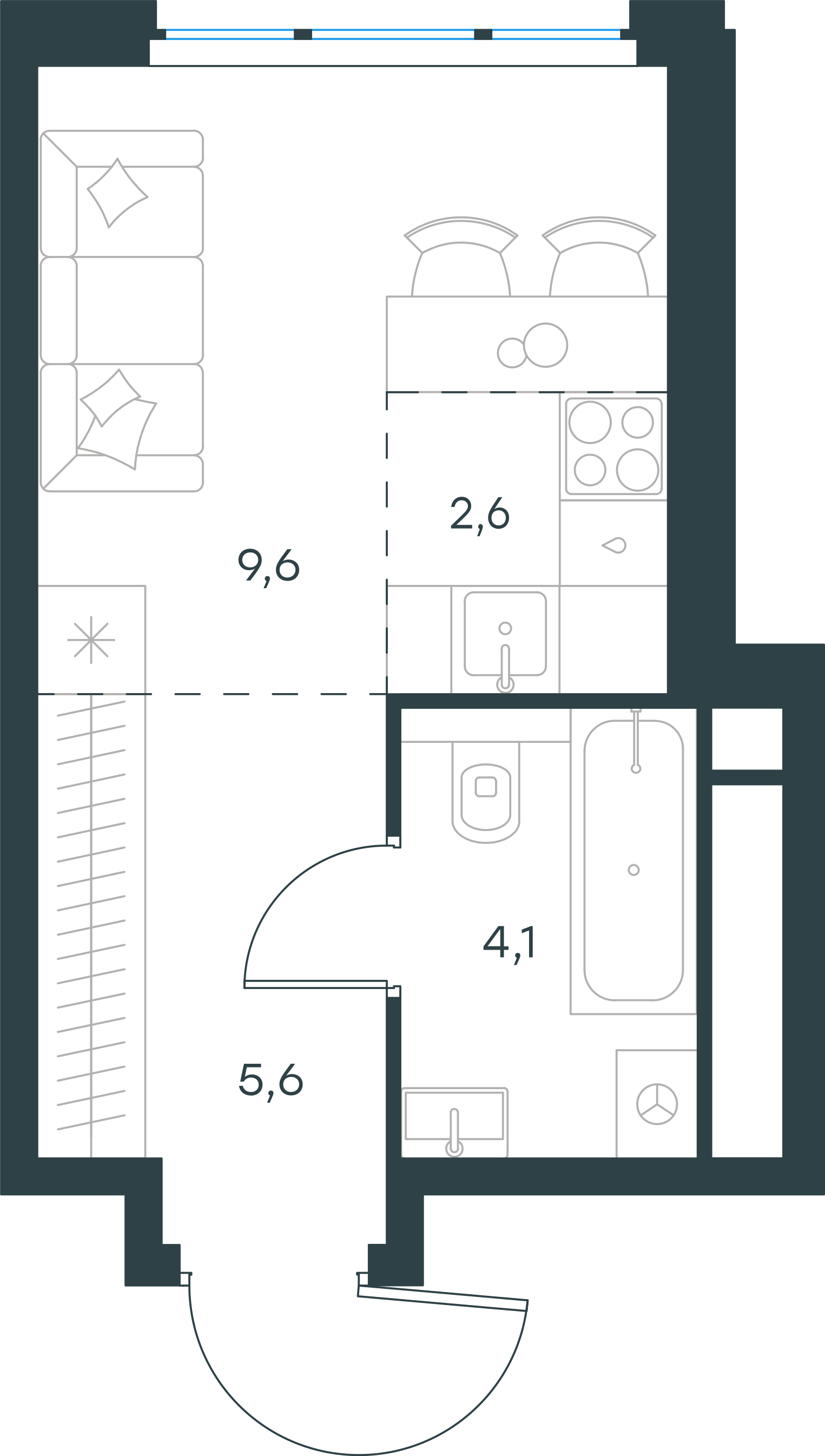 Планировка: Студия, 21,9 м²