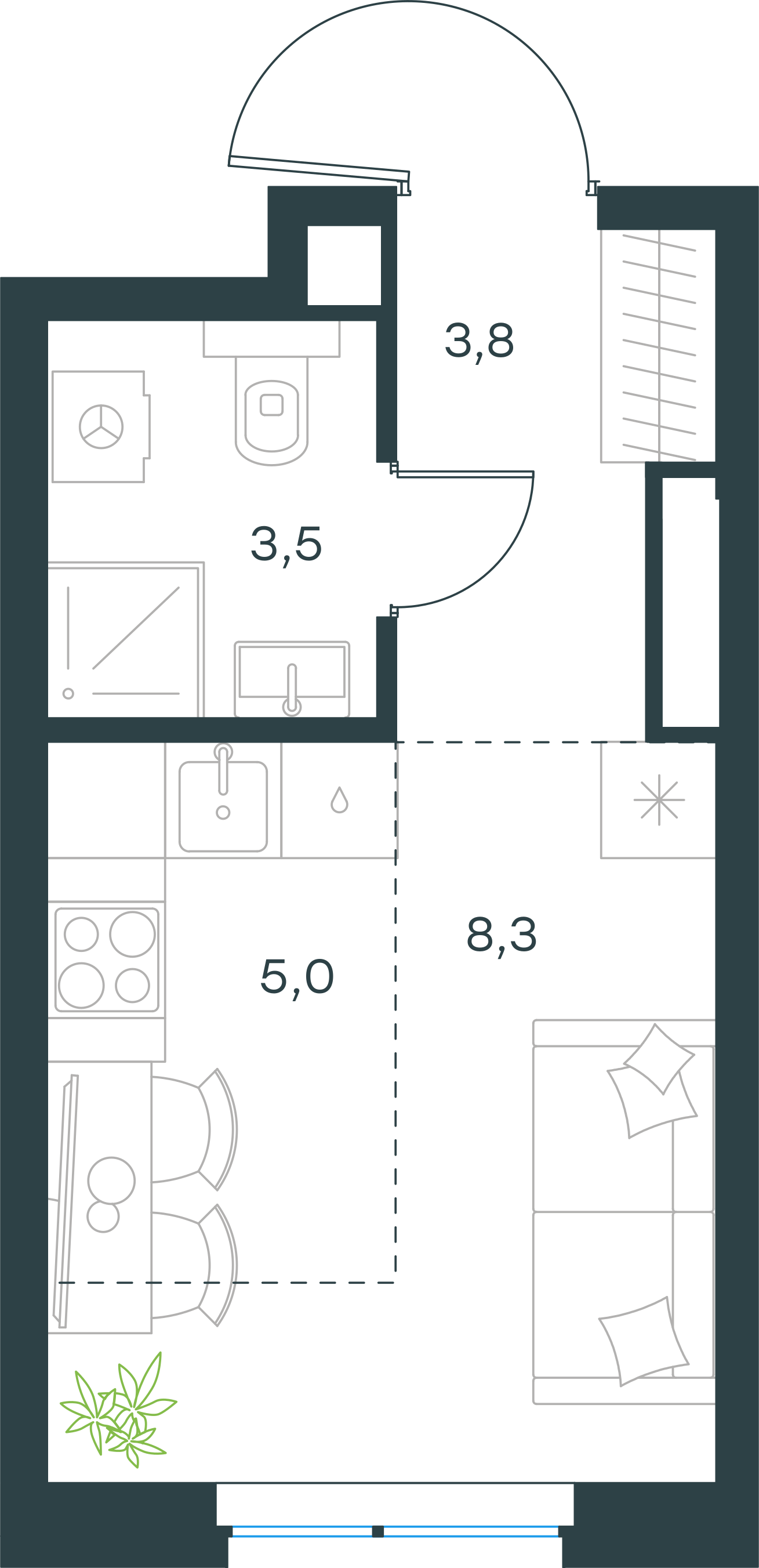 Планировка: Студия, 20,6 м²