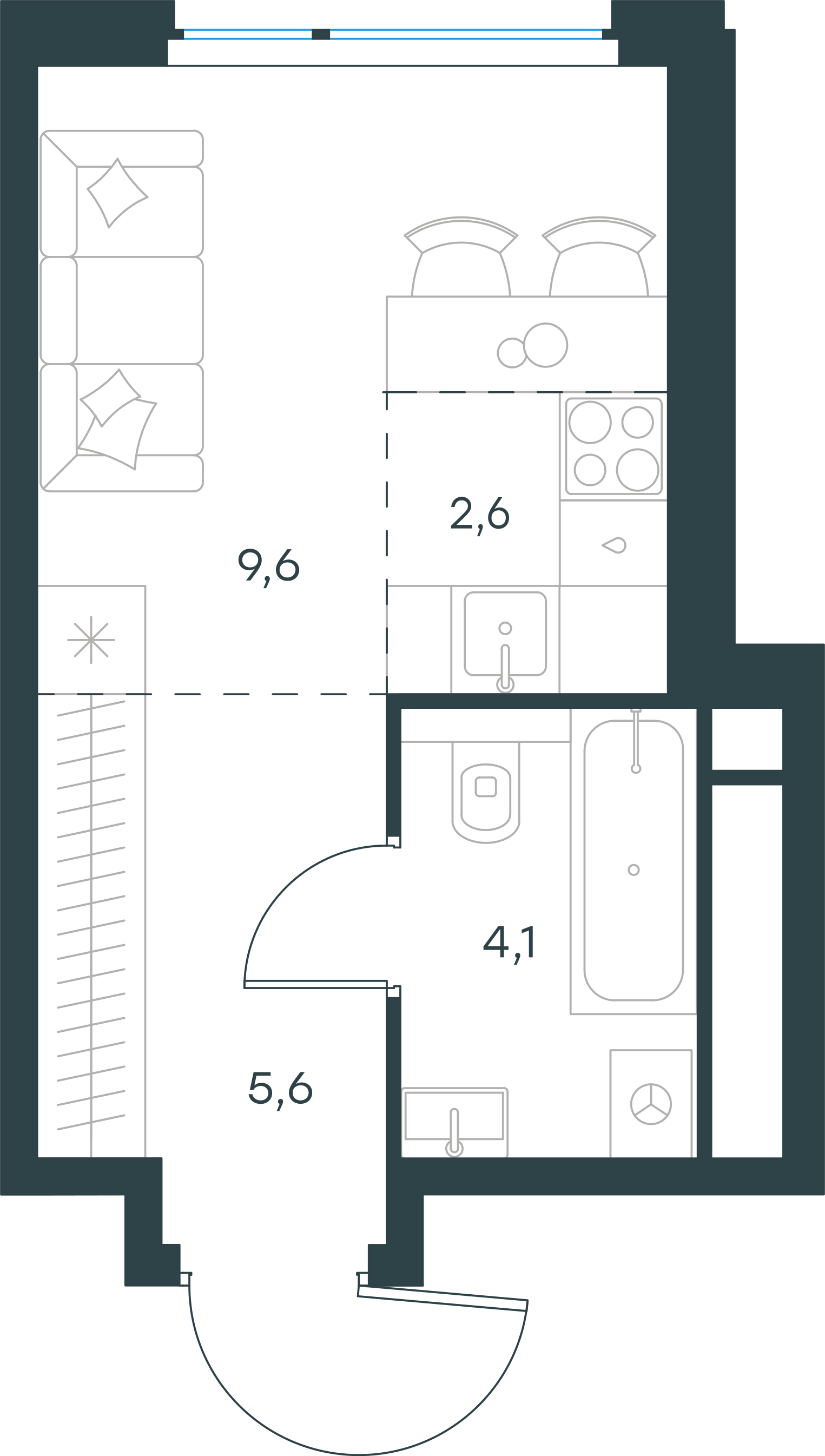 Планировка: Студия, 21,9 м²