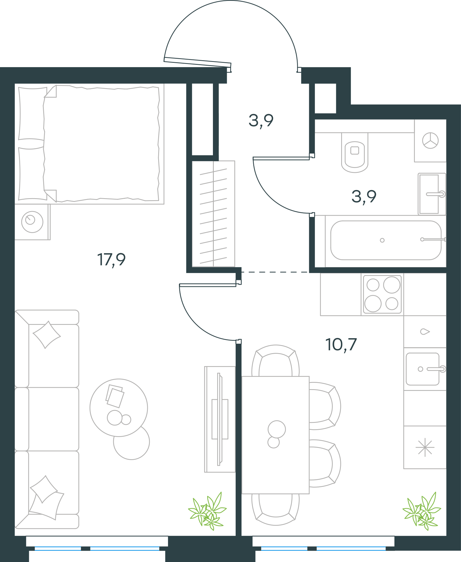 Планировка: 1-комнатная, 36,4 м²