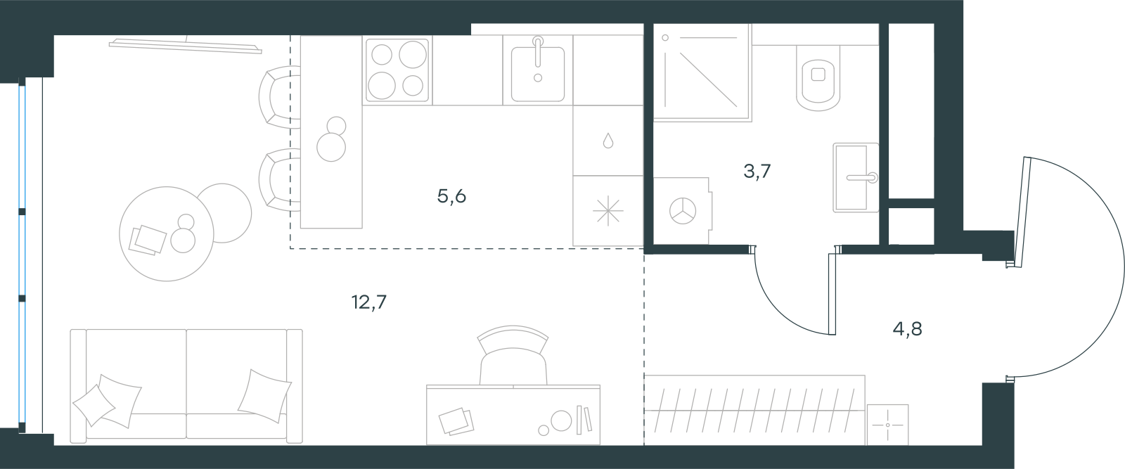 Планировка: Студия, 26,8 м²