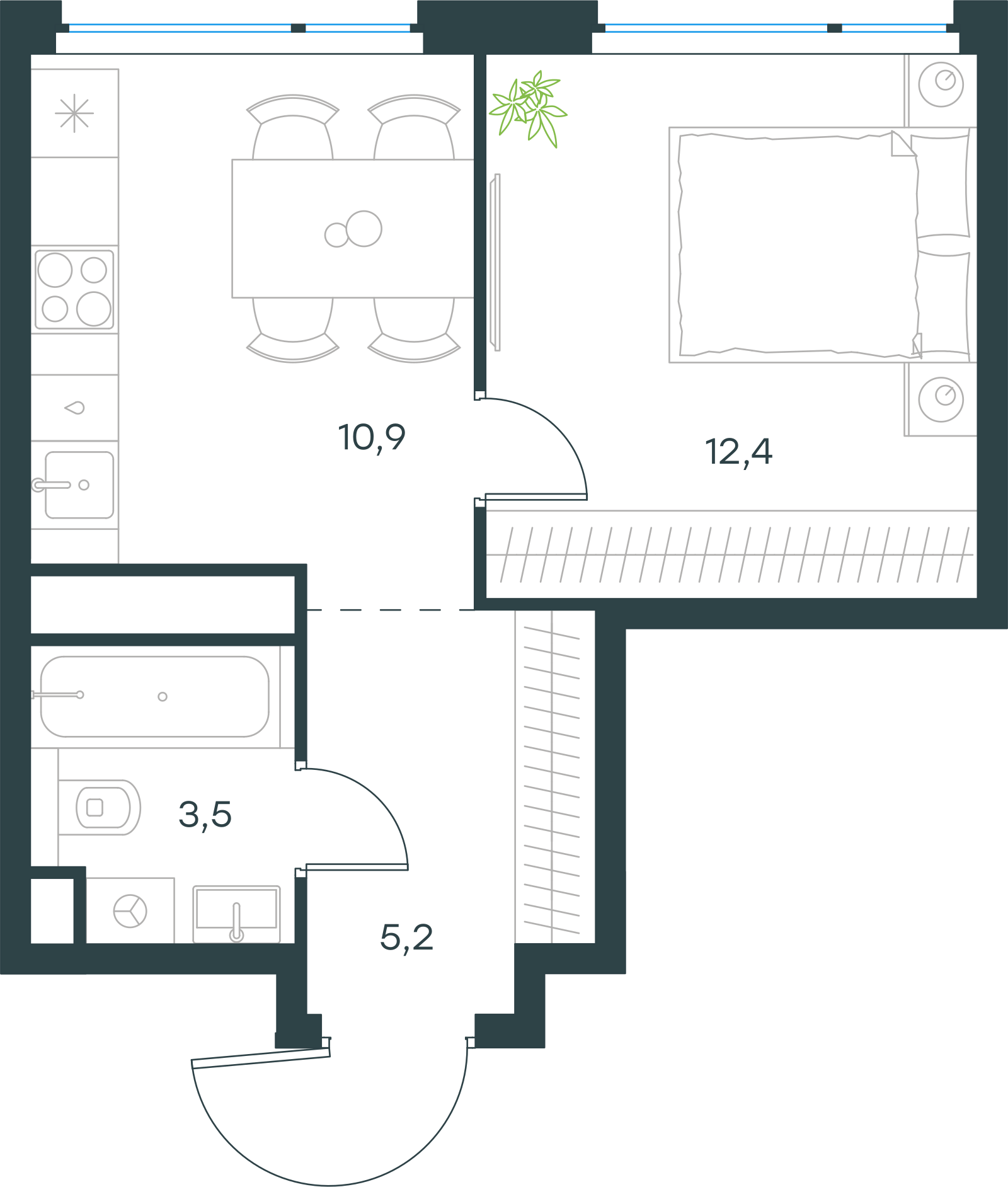 Планировка: 1-комнатная, 32 м²
