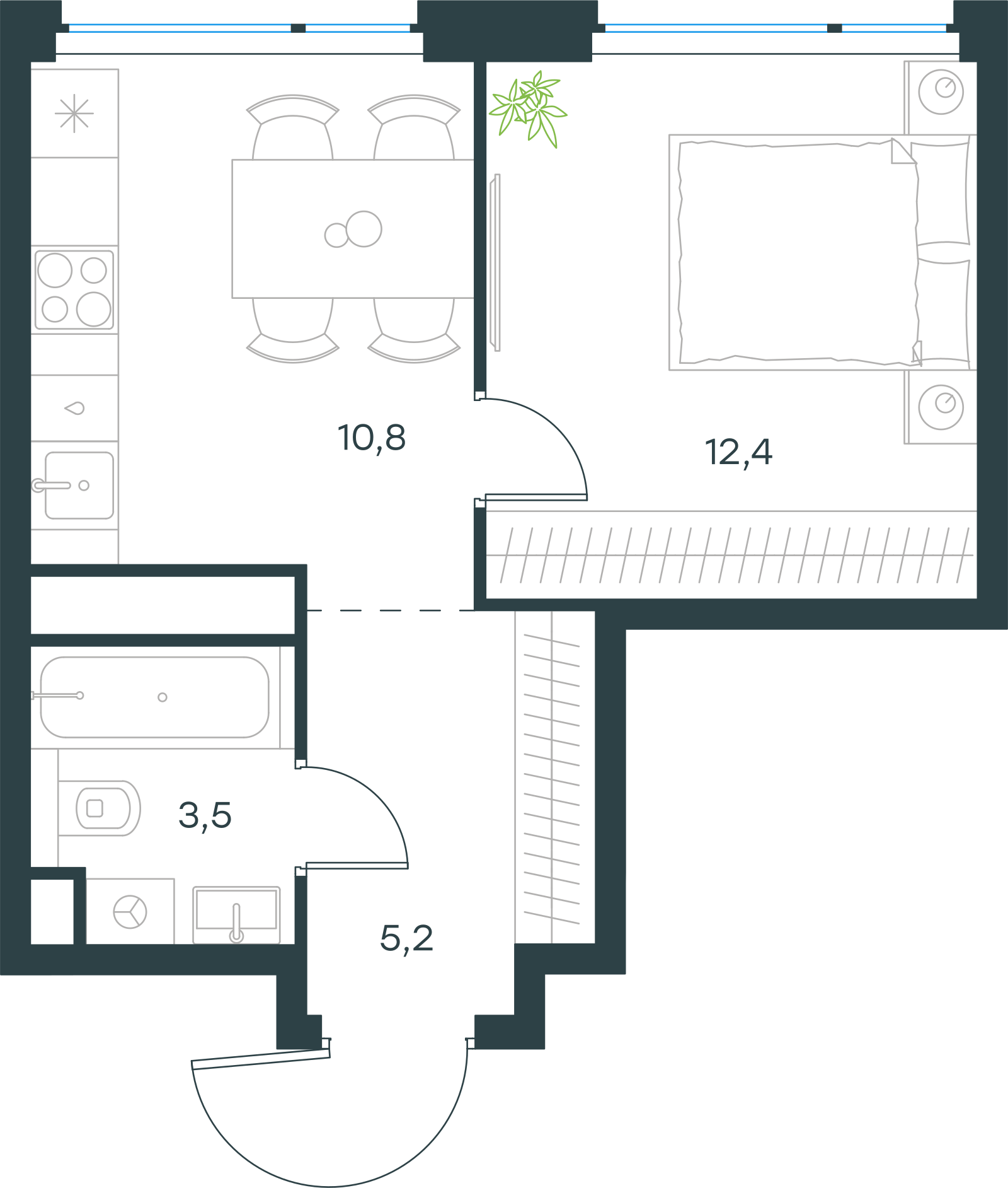 Планировка: 1-комнатная, 31,9 м²
