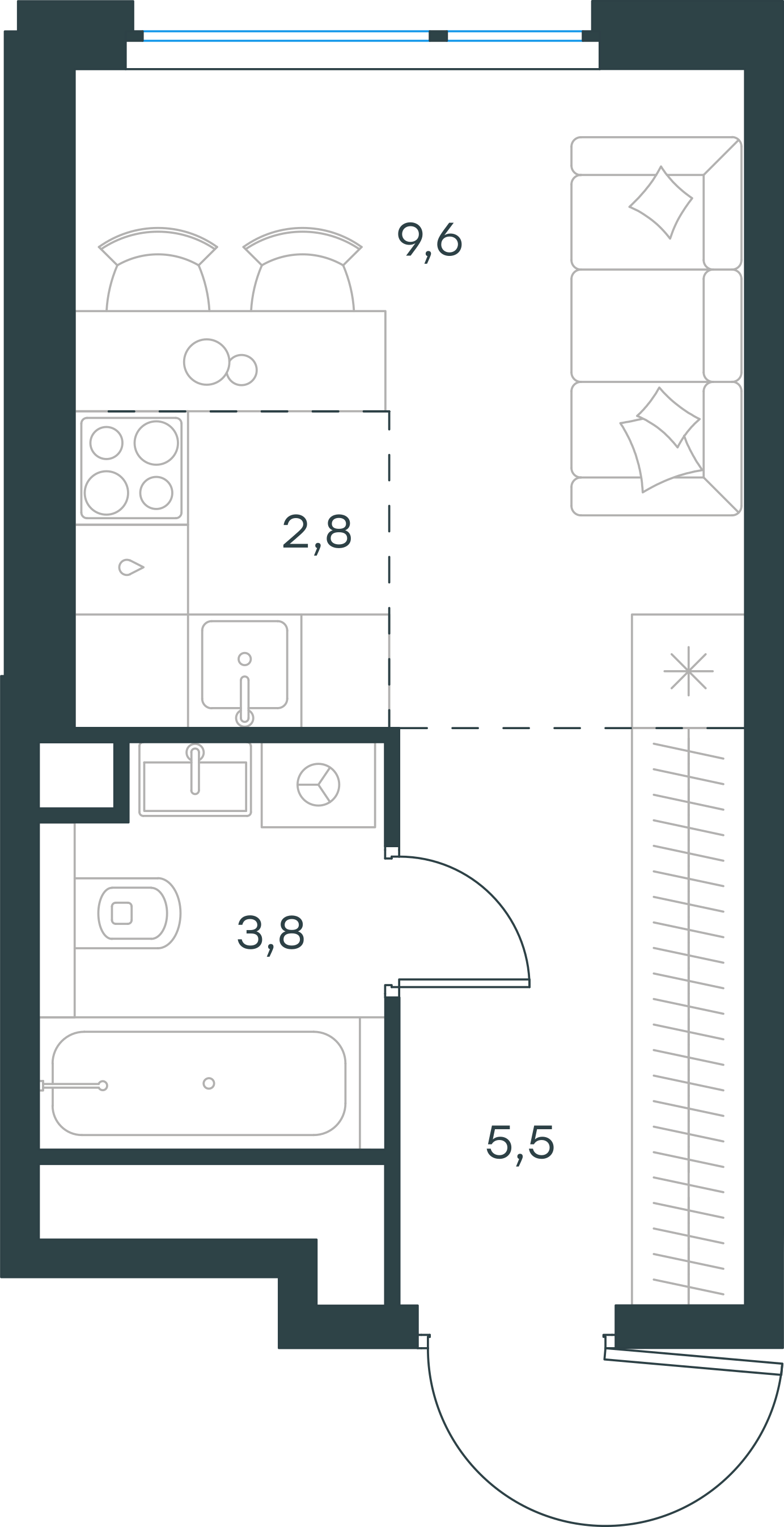 Планировка: Студия, 21,7 м²