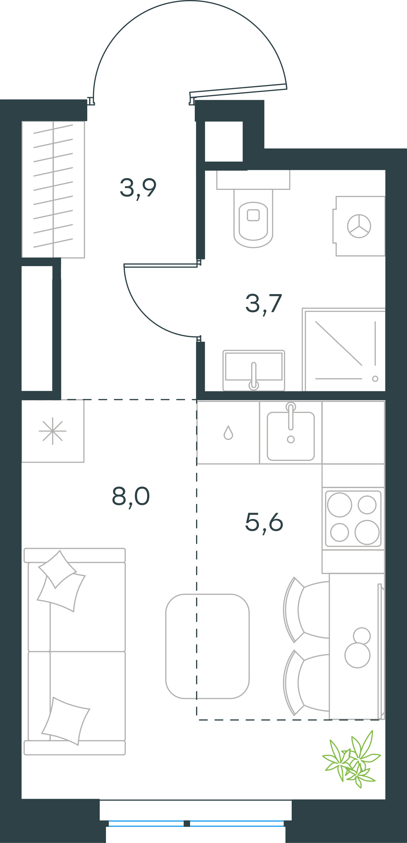 Планировка: Студия, 21,2 м²