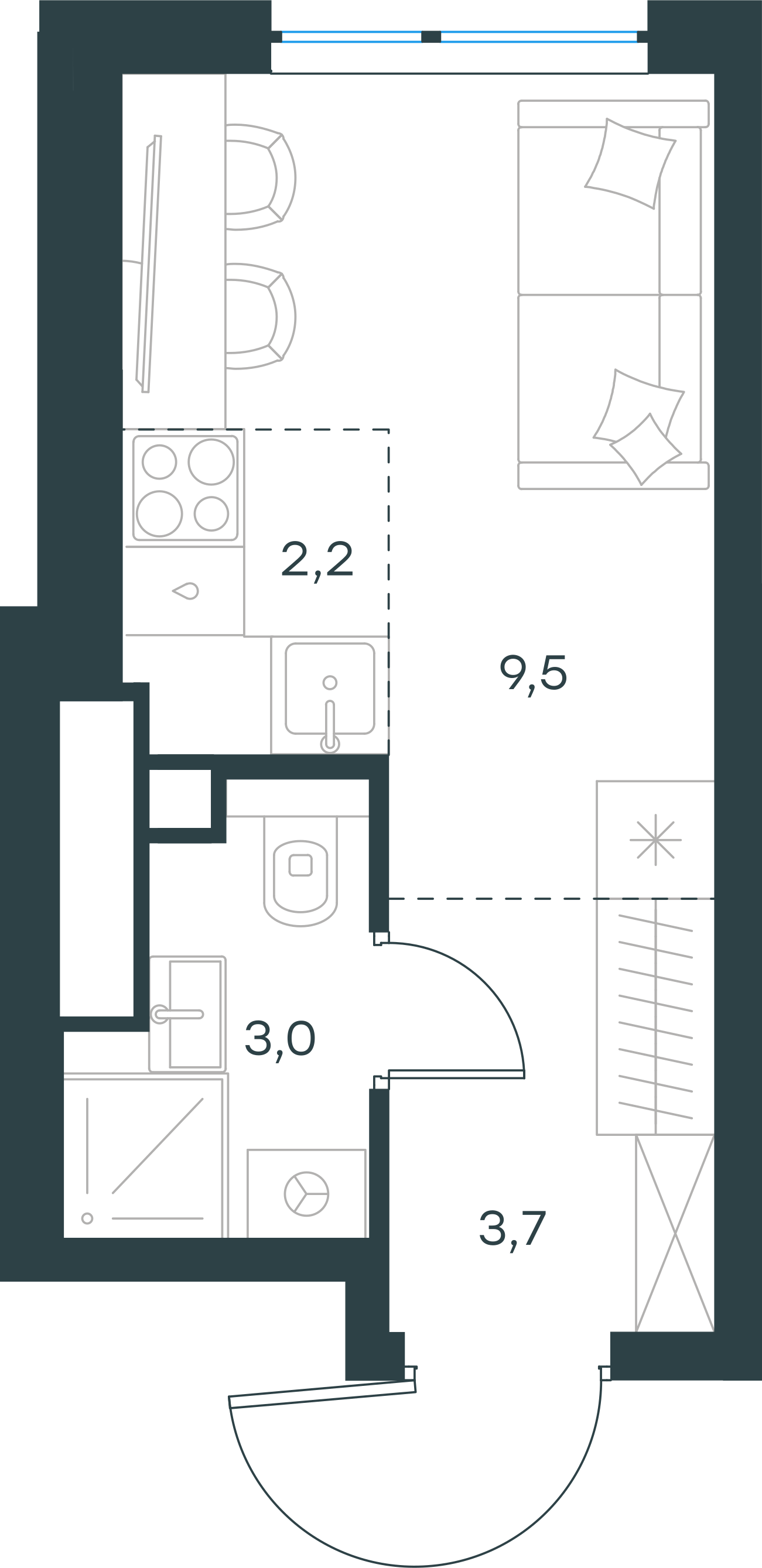Планировка: Студия, 18,4 м²
