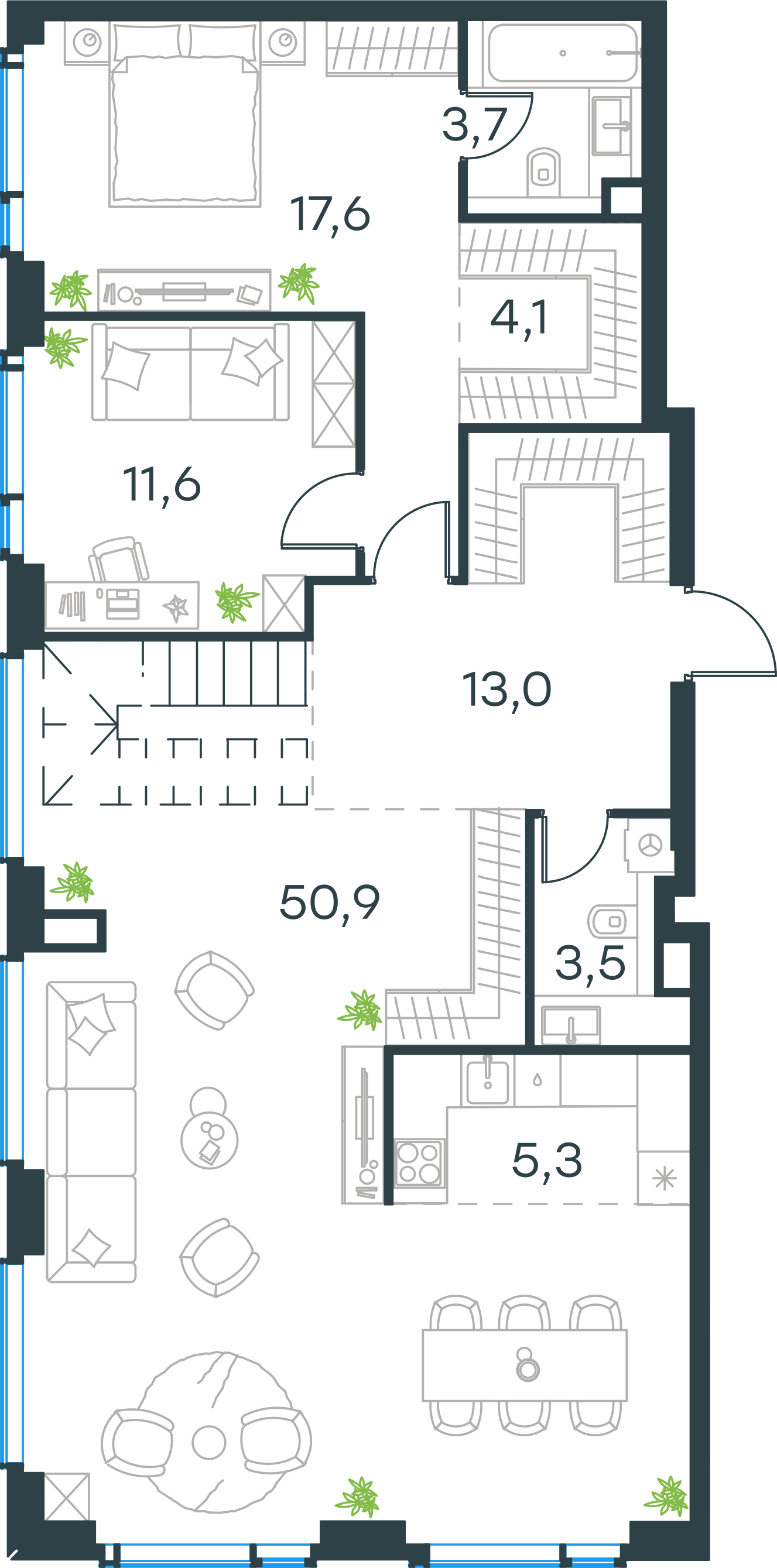 Планировка: Пентхаус, 183 м²