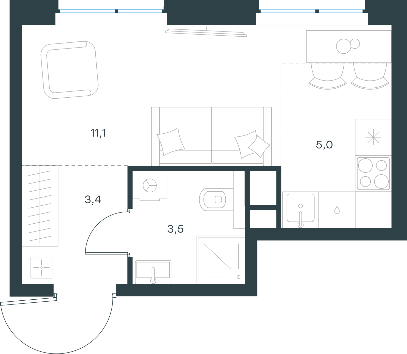 Планировка: Студия, 23 м²