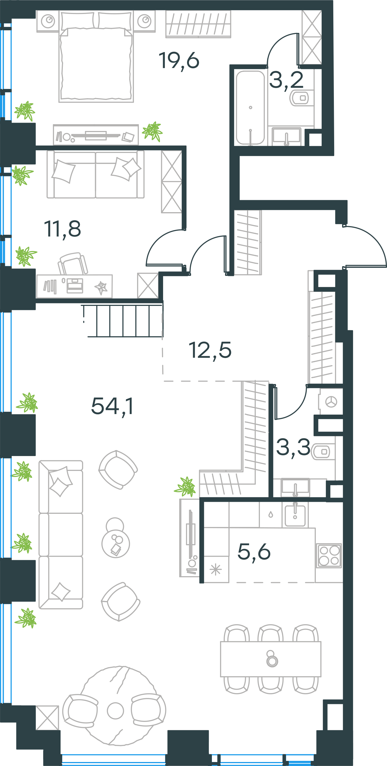 Планировка: Пентхаус, 181,3 м²