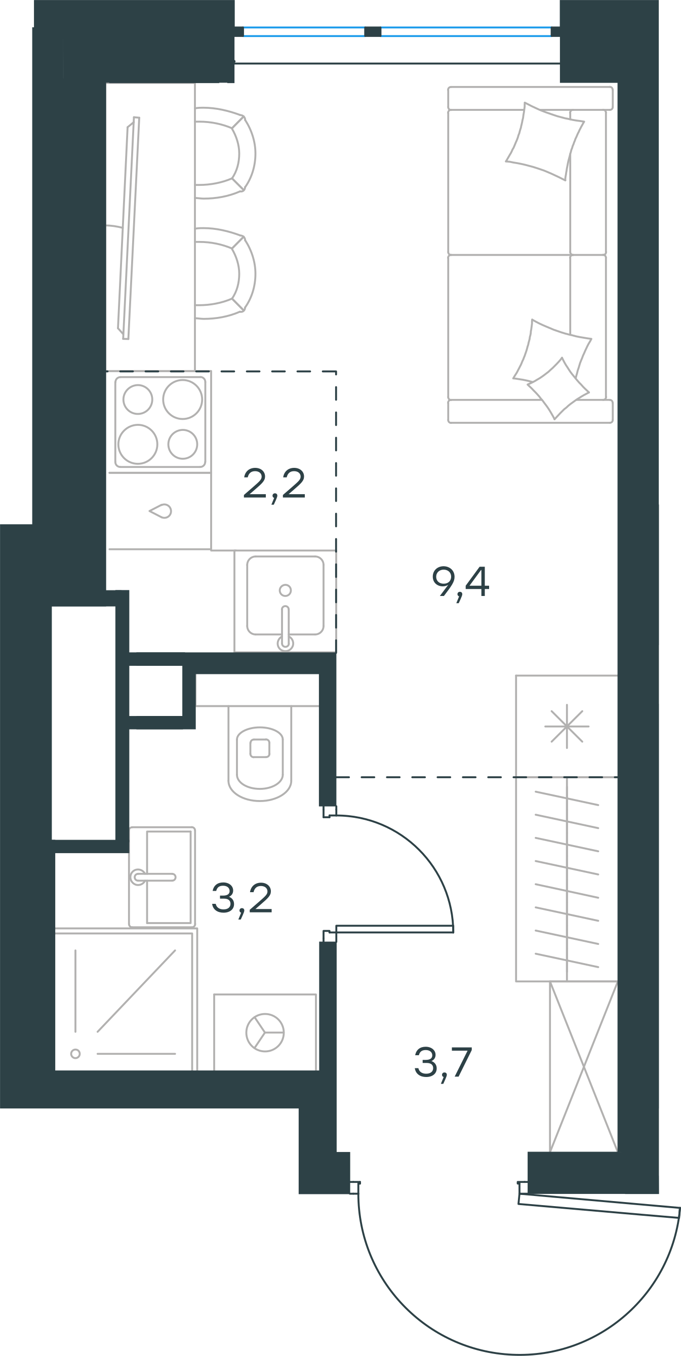 Планировка: Студия, 18,5 м²