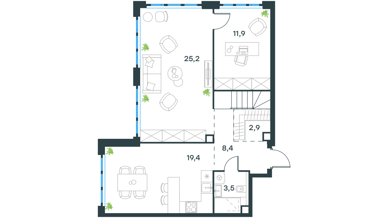 Планировка: Пентхаус, 117,4 м²