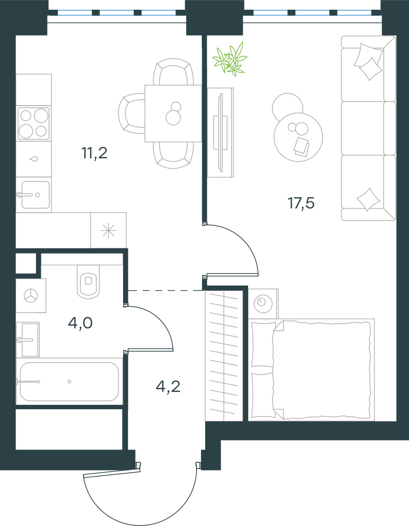 Планировка: 1-комнатная, 36,9 м²