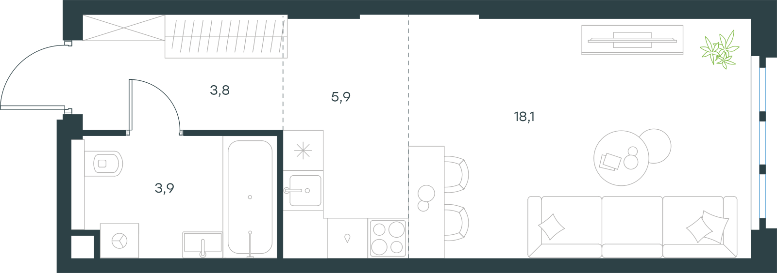Планировка: Студия, 31,7 м²
