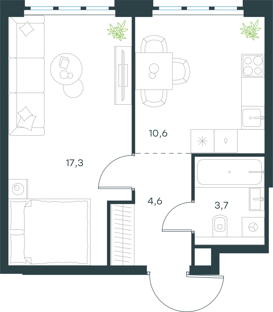 Планировка: 1-комнатная, 36,2 м²