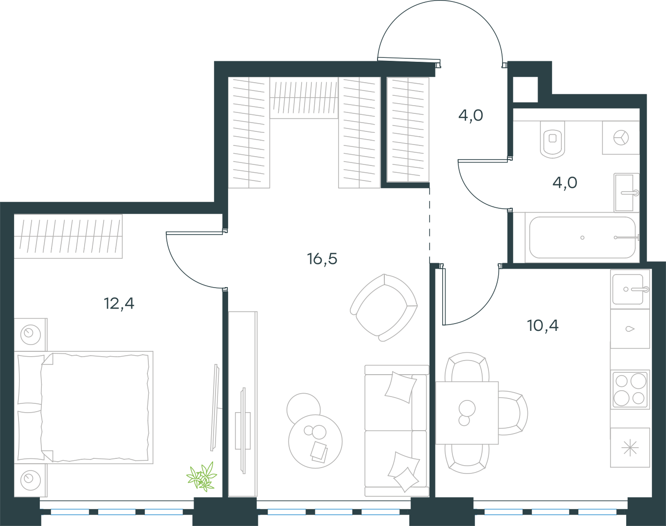 Планировка: 2-комнатная, 47,3 м²