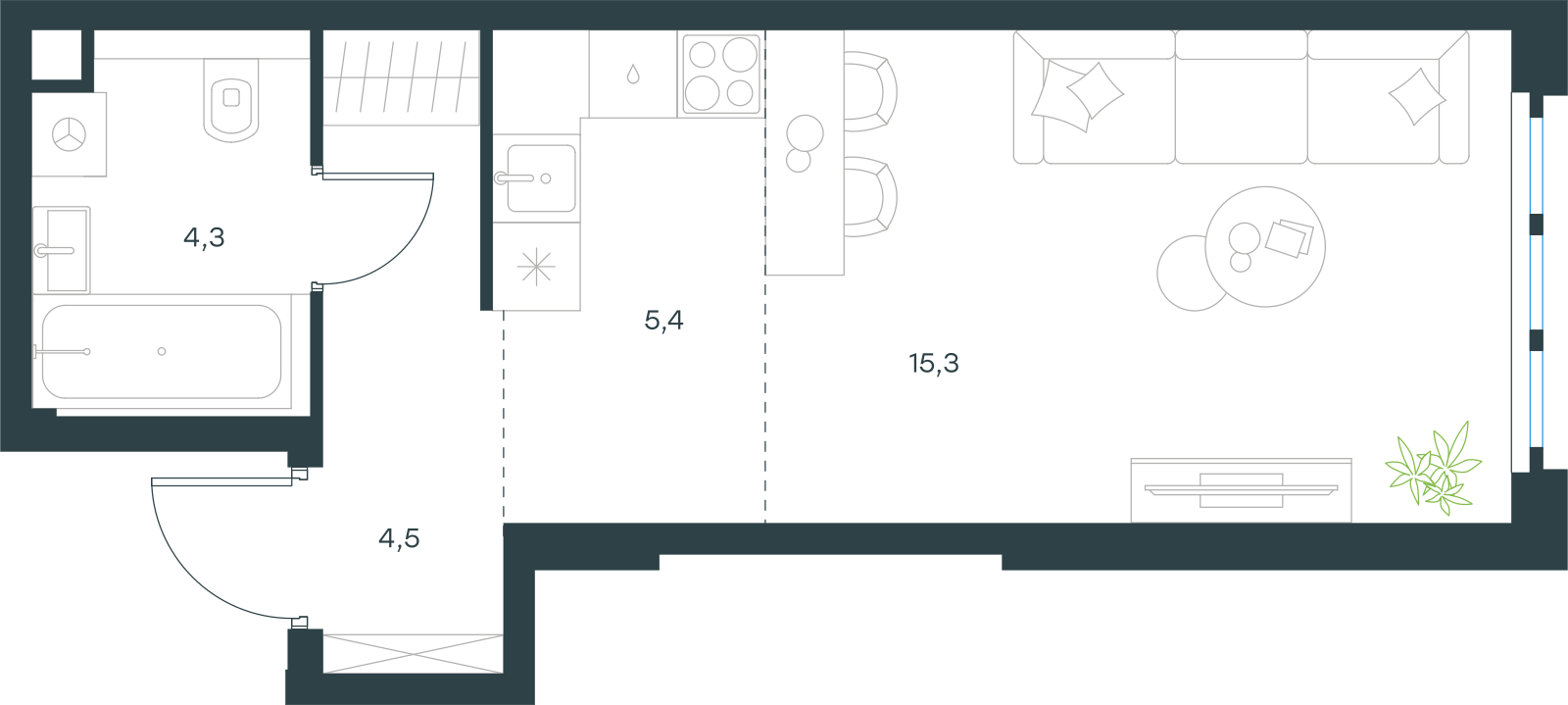 Планировка: Студия, 29,5 м²
