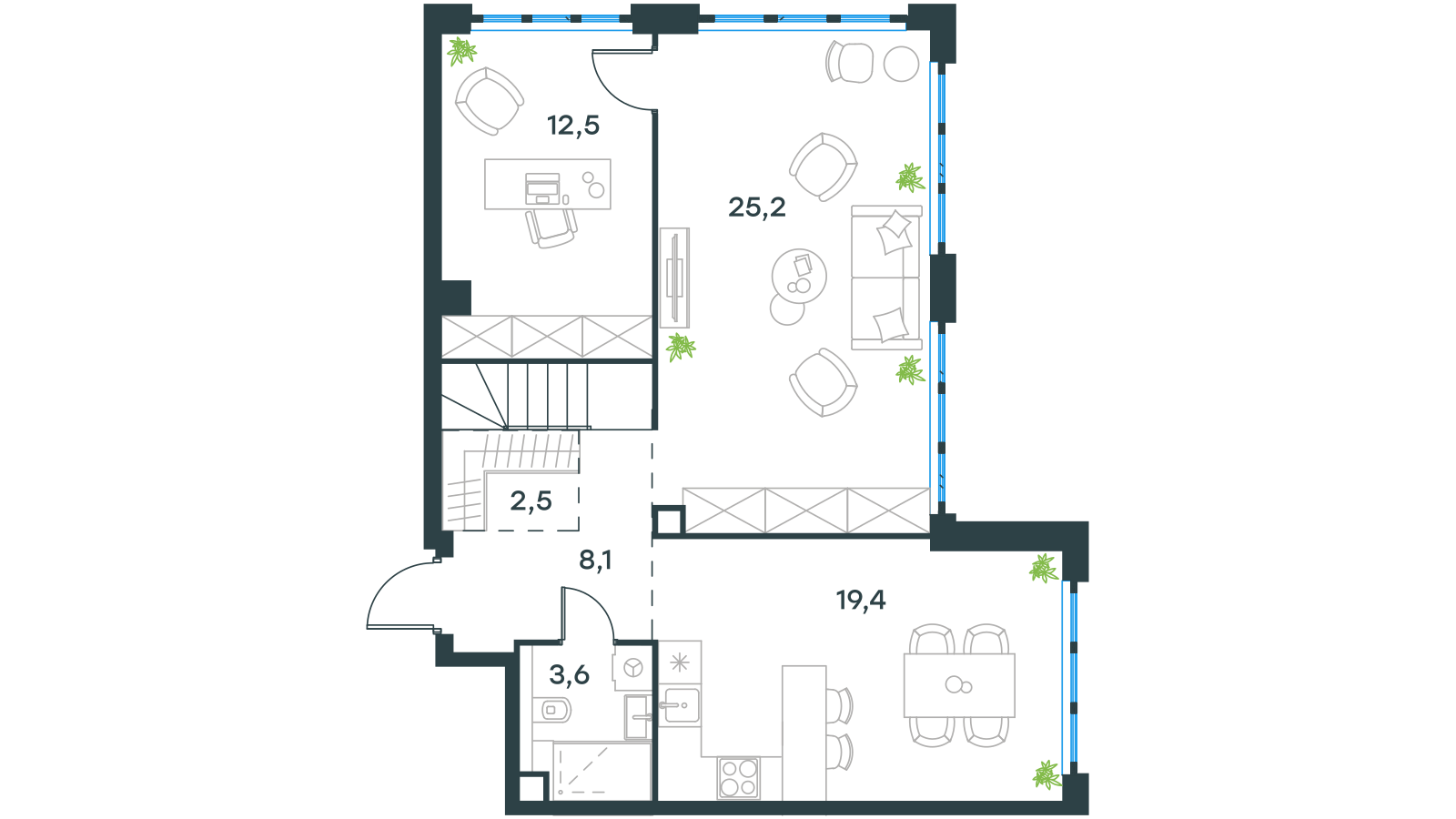 Планировка: Пентхаус, 123,3 м²