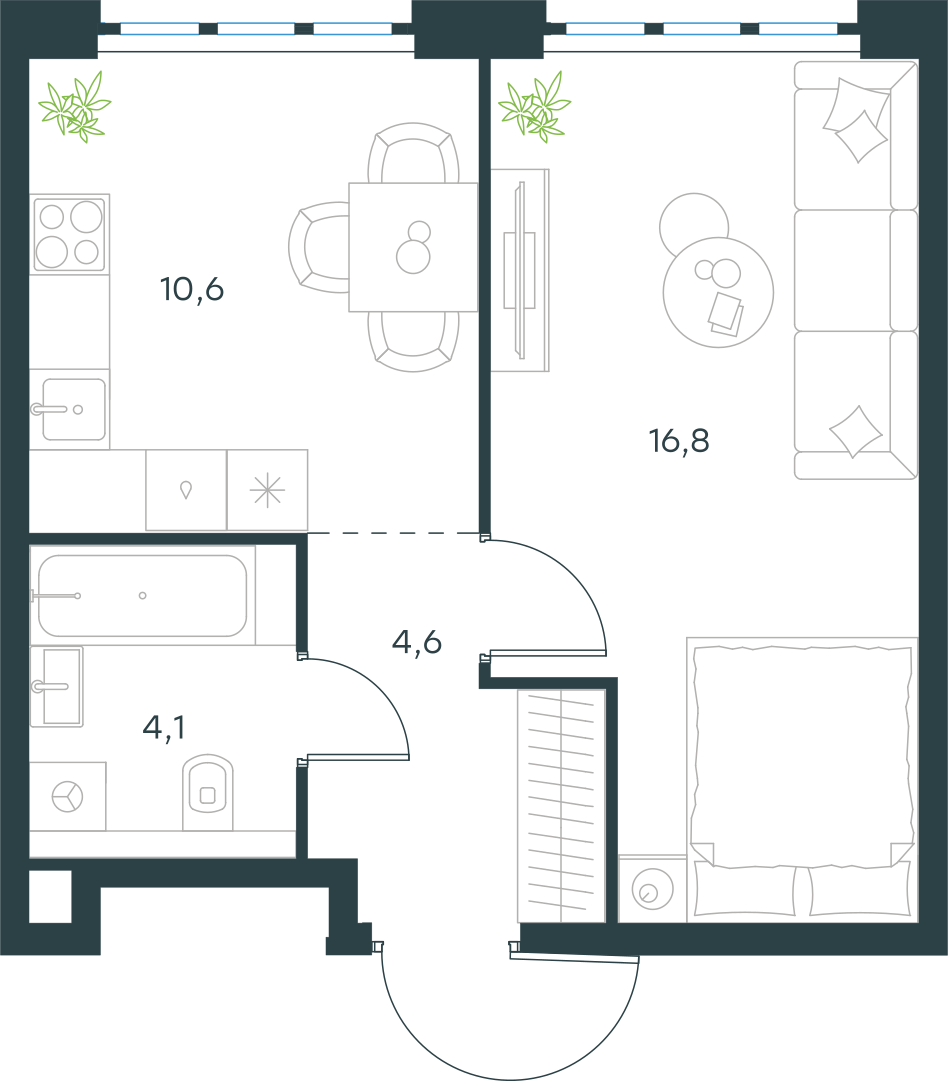 Планировка: 1-комнатная, 36,1 м²