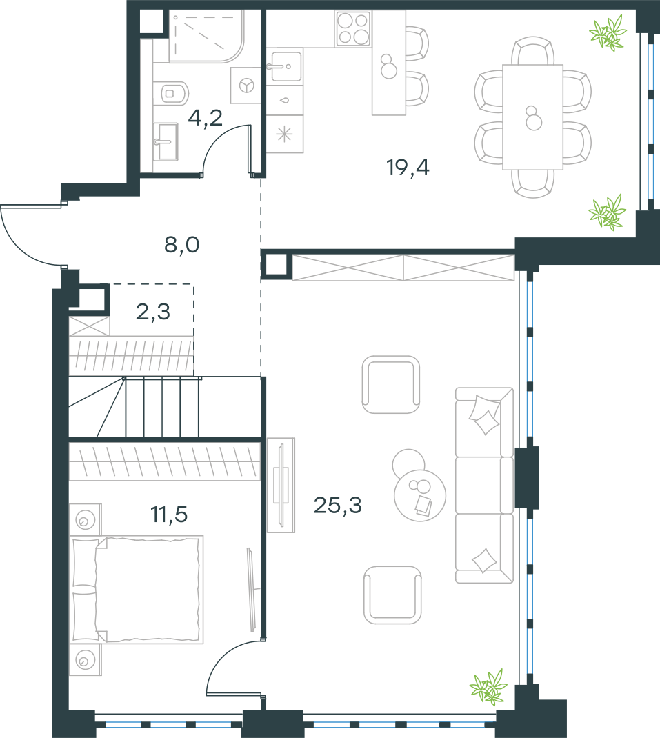 Планировка: Пентхаус, 114 м²