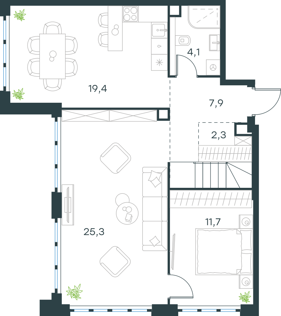 Планировка: Пентхаус, 113,8 м²