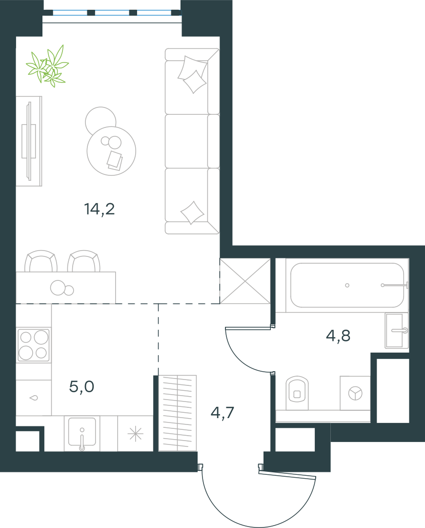 Планировка: Студия, 28,7 м²