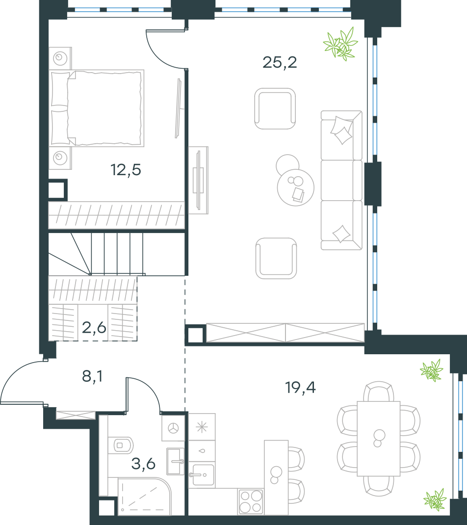 Планировка: Пентхаус, 115,4 м²
