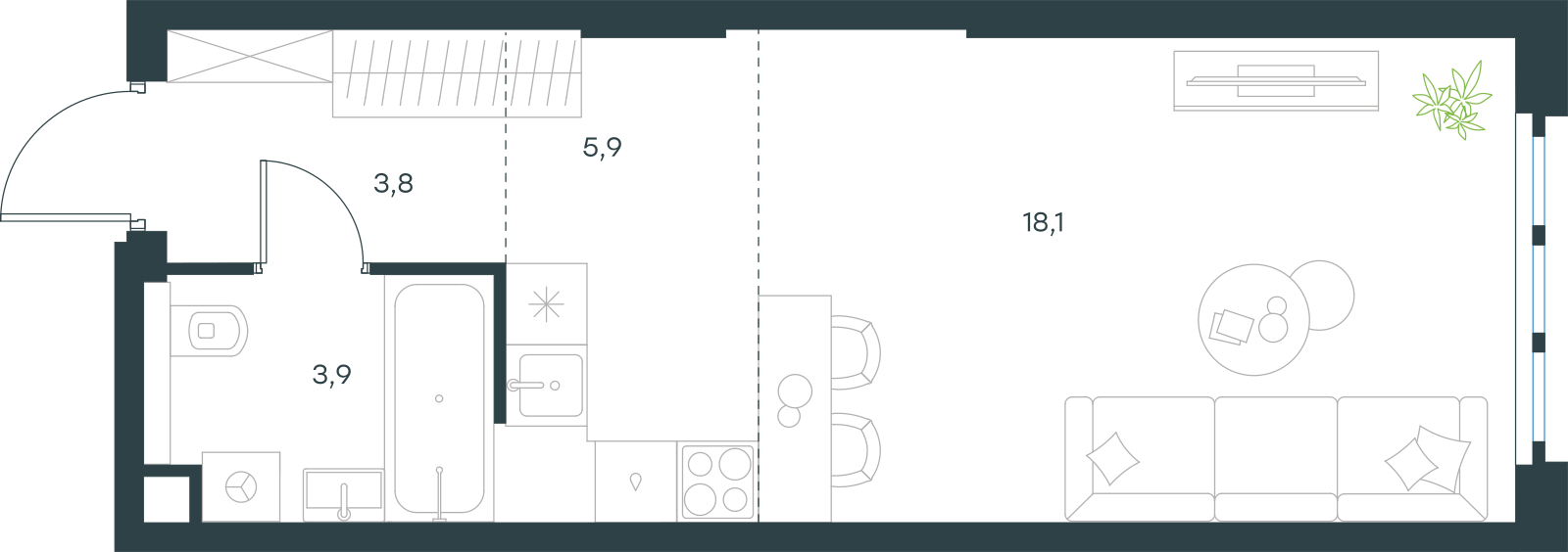 Планировка: Студия, 31,7 м²