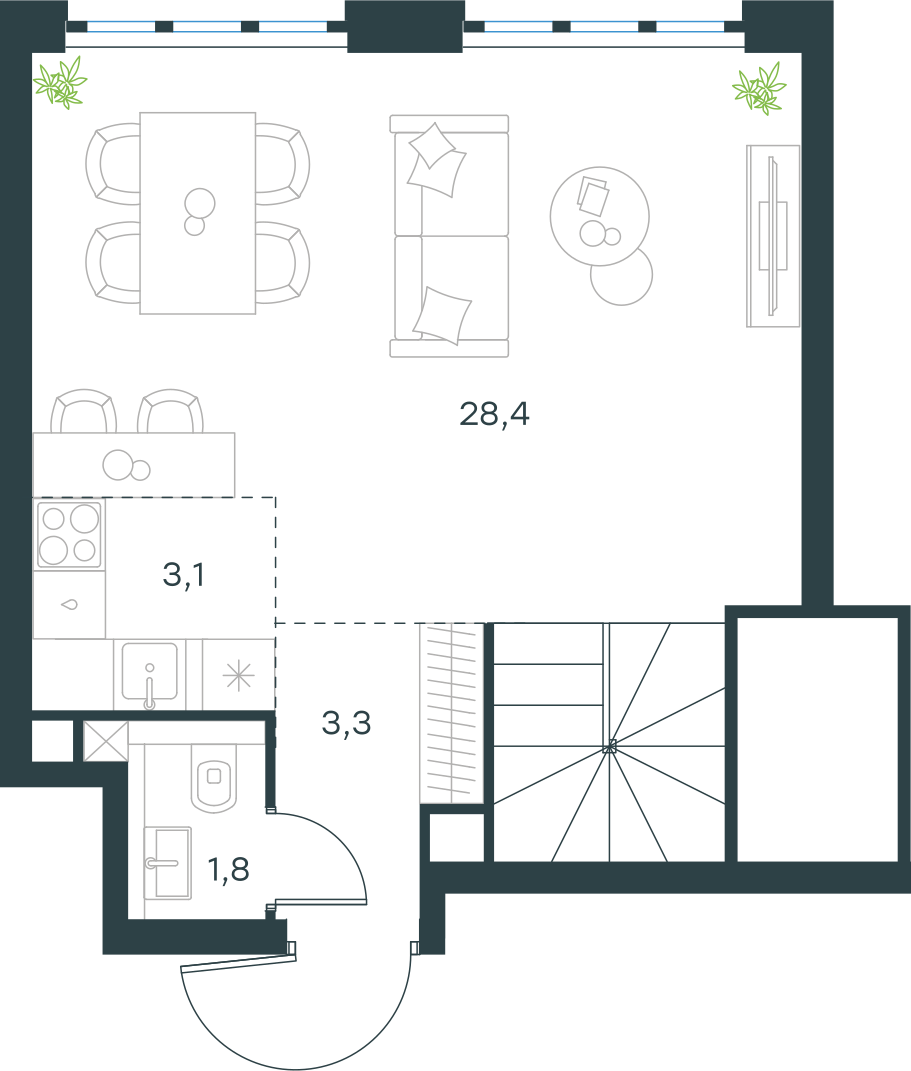 Планировка: Пентхаус, 69,3 м²