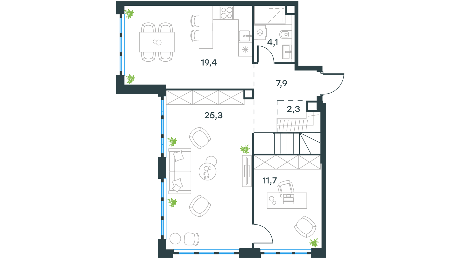 Планировка: Пентхаус, 116,8 м²