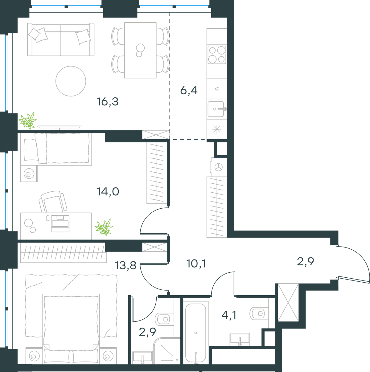 3-комнатная