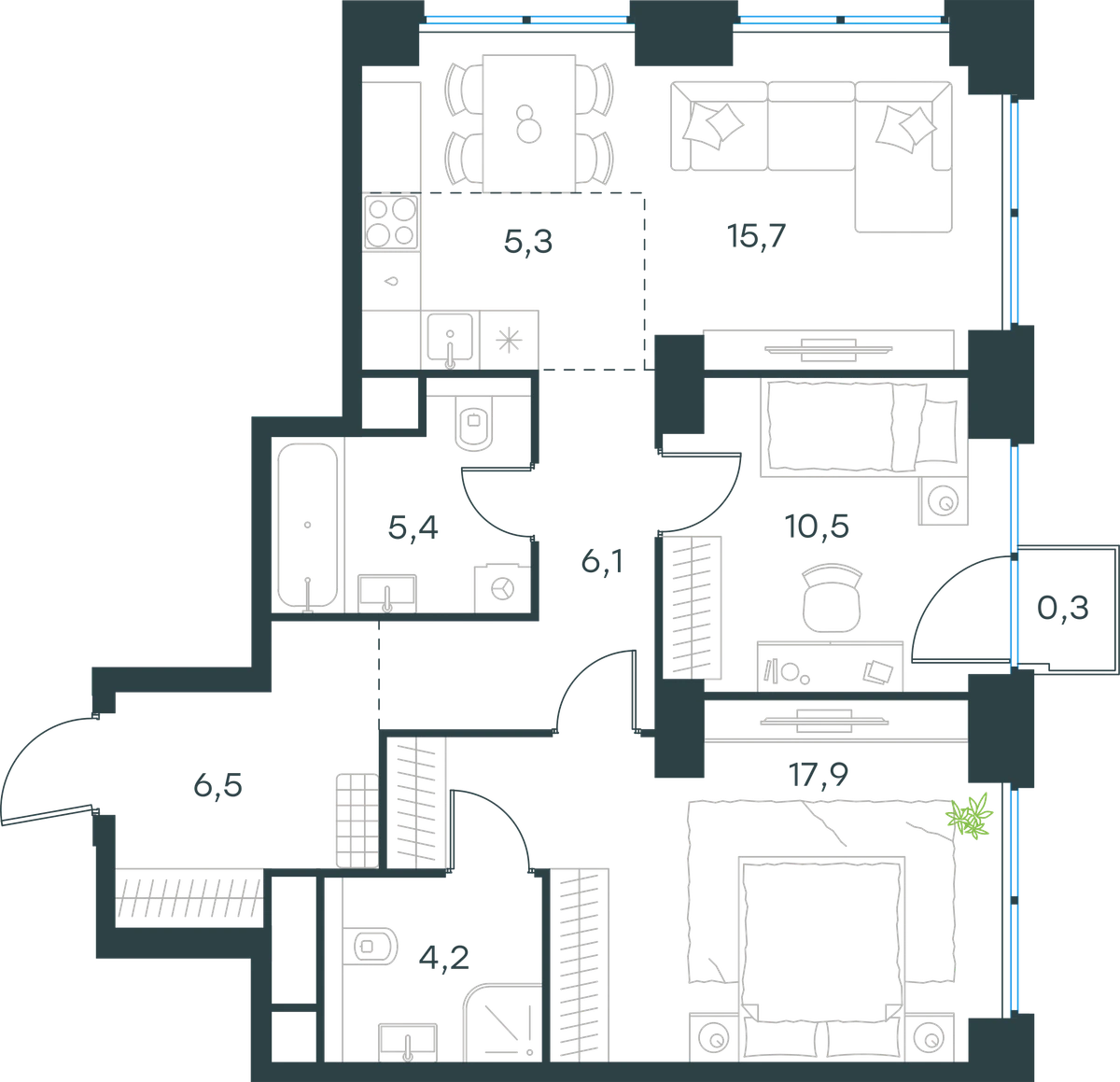 3-комнатная