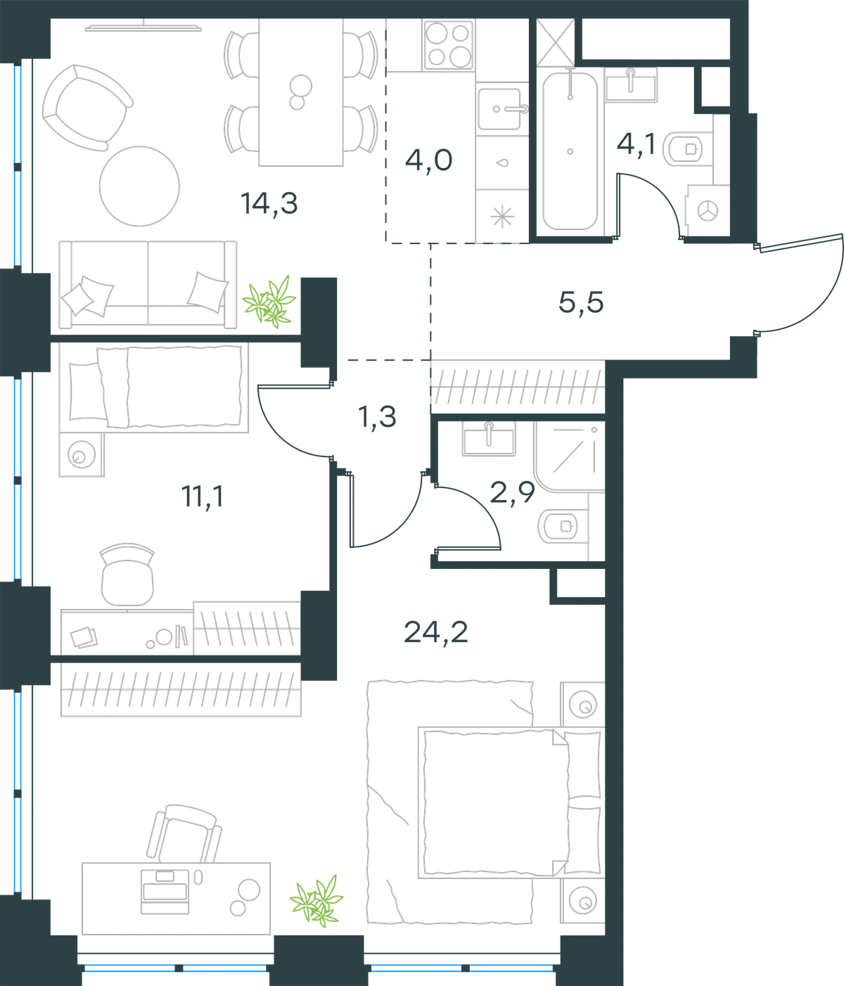 3-комнатная