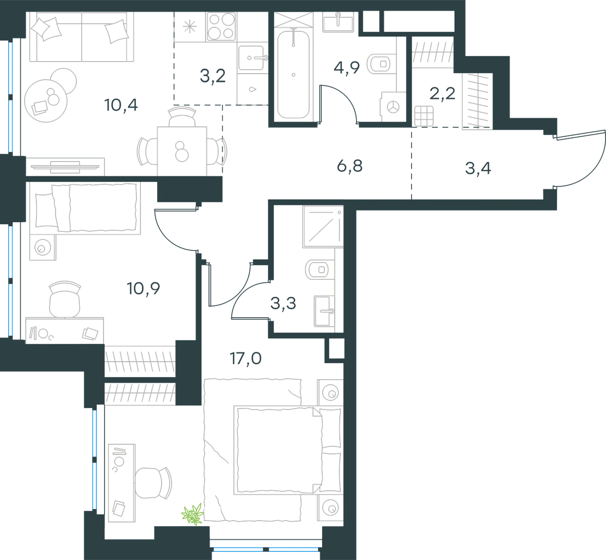 3-комнатная