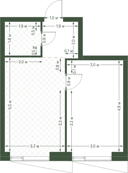 Планировка: 1-комнатная, 38 м²