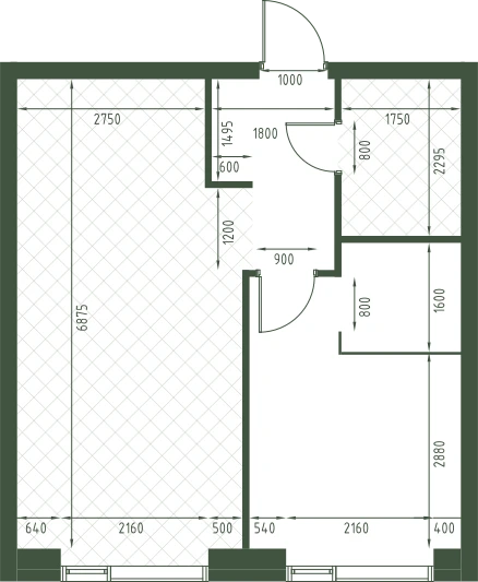 Планировка: 1-комнатная, 43,5 м²