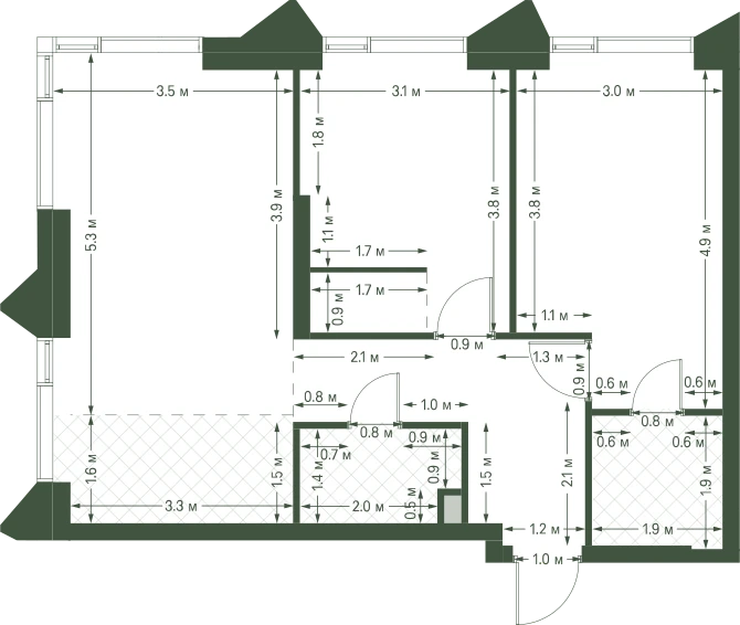 Планировка: 2-комнатная, 61,7 м²