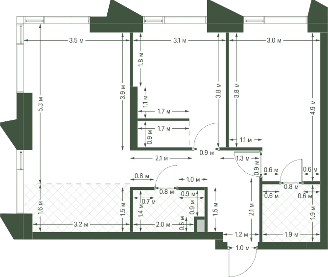 Планировка: 2-комнатная, 60,8 м²