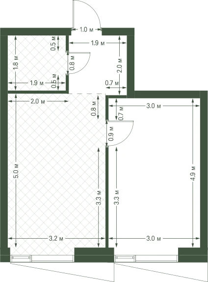Планировка: 1-комнатная, 38 м²