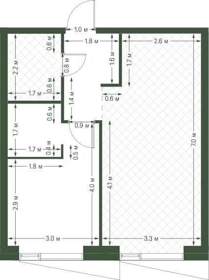 Планировка: 1-комнатная, 43,2 м²