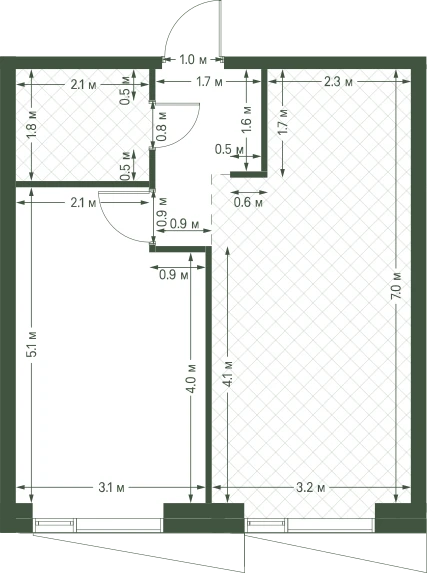 Планировка: 1-комнатная, 43,4 м²