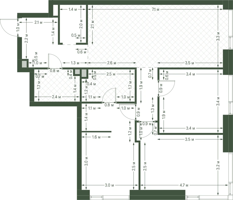 Планировка: 3-комнатная, 83 м²