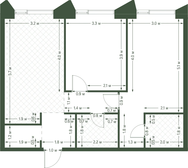 Планировка: 2-комнатная, 65,4 м²