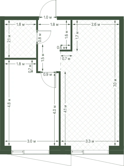 Планировка: 1-комнатная, 43,5 м²