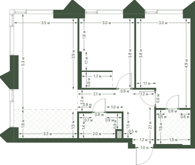 Планировка: 2-комнатная, 61,7 м²
