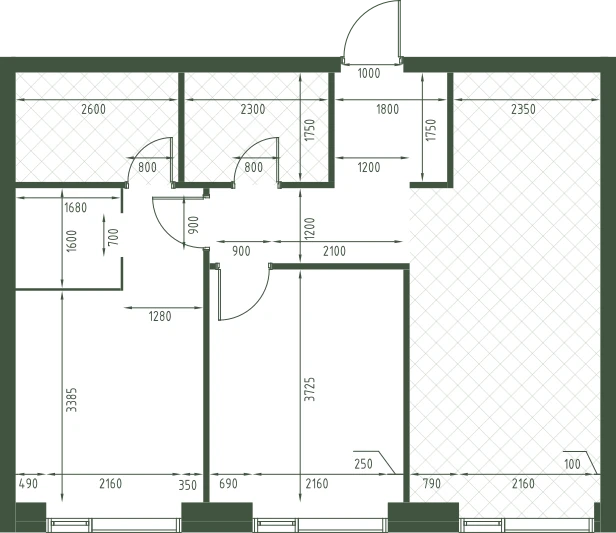 Планировка: 2-комнатная, 62 м²