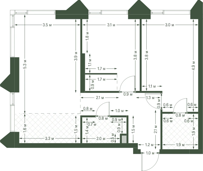 Планировка: 2-комнатная, 61,7 м²