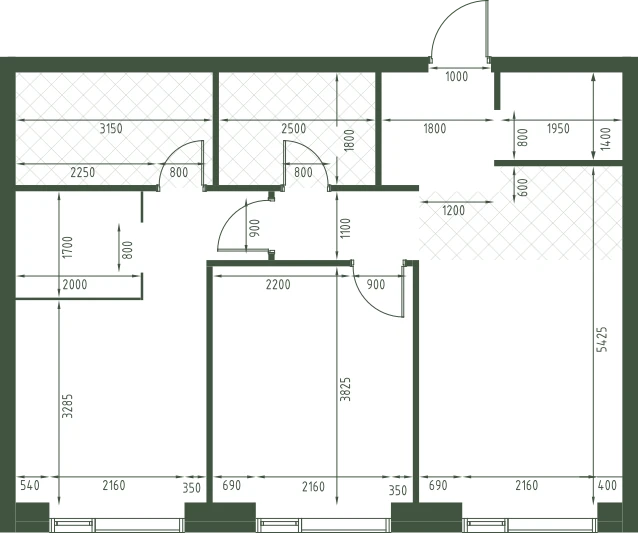 Планировка: 2-комнатная, 64,6 м²